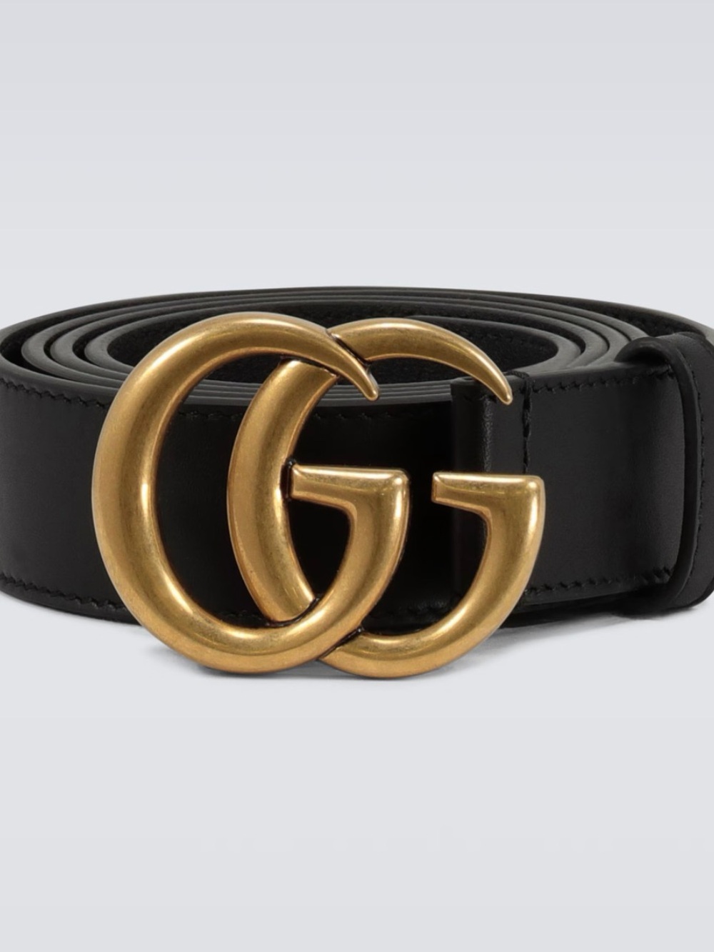 Gucci Black Leather Belt with Antique Gold GG Buckle